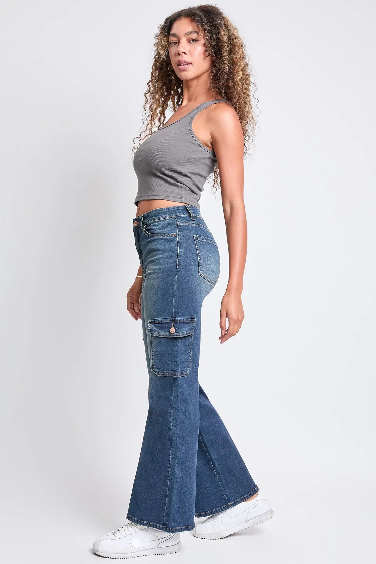 Women's High Rise Wide Leg Skater Cargo Jeans YMI JEANS