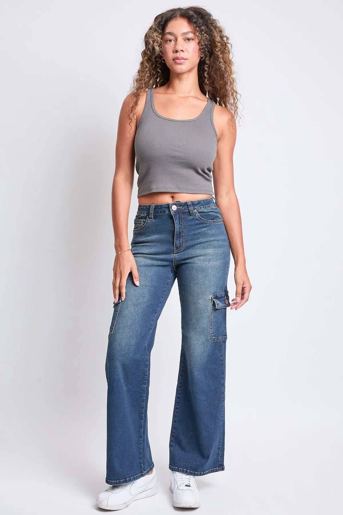 Women's High Rise Wide Leg Skater Cargo Jeans YMI JEANS