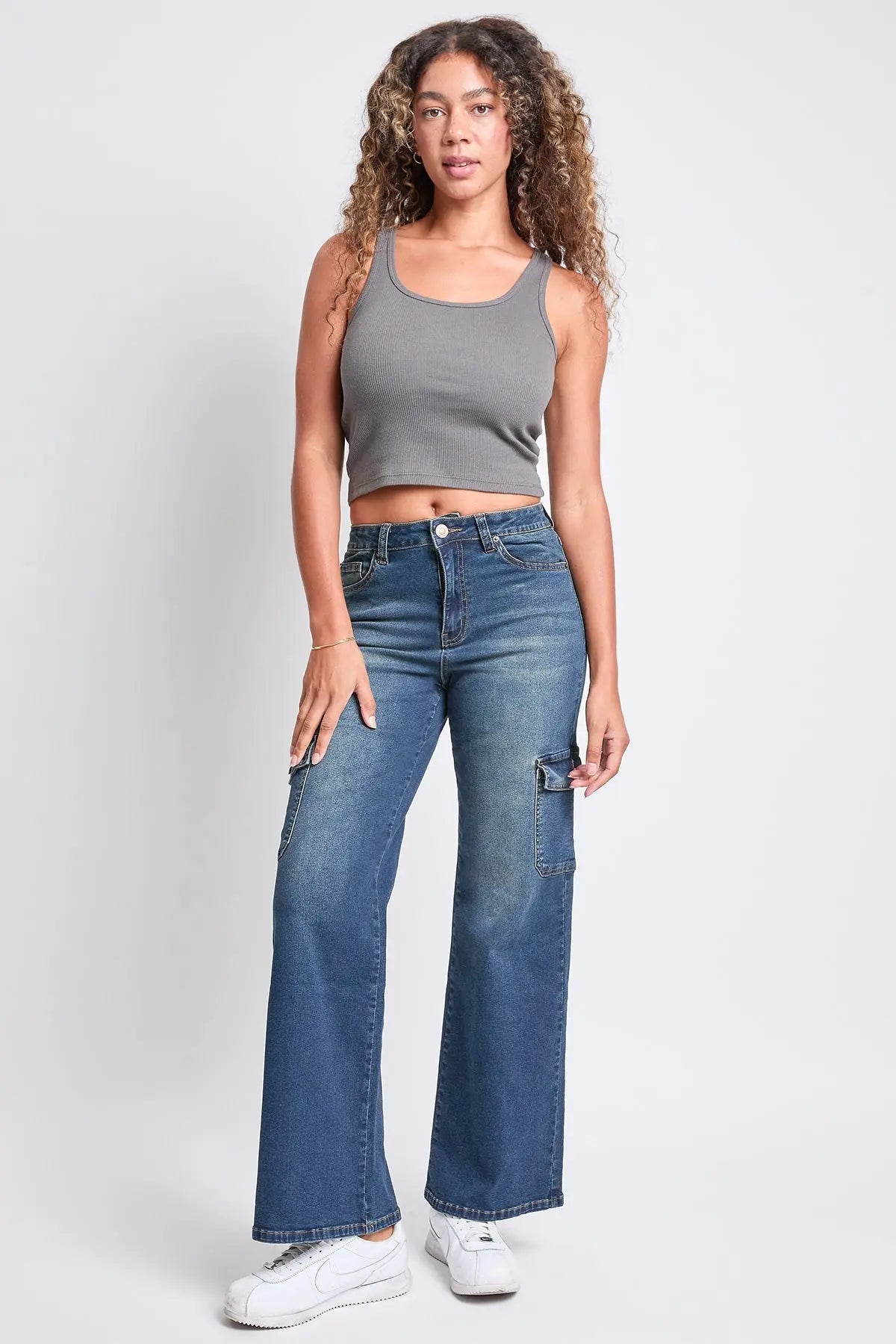 Women's High Rise Wide Leg Skater Cargo Jeans YMI JEANS