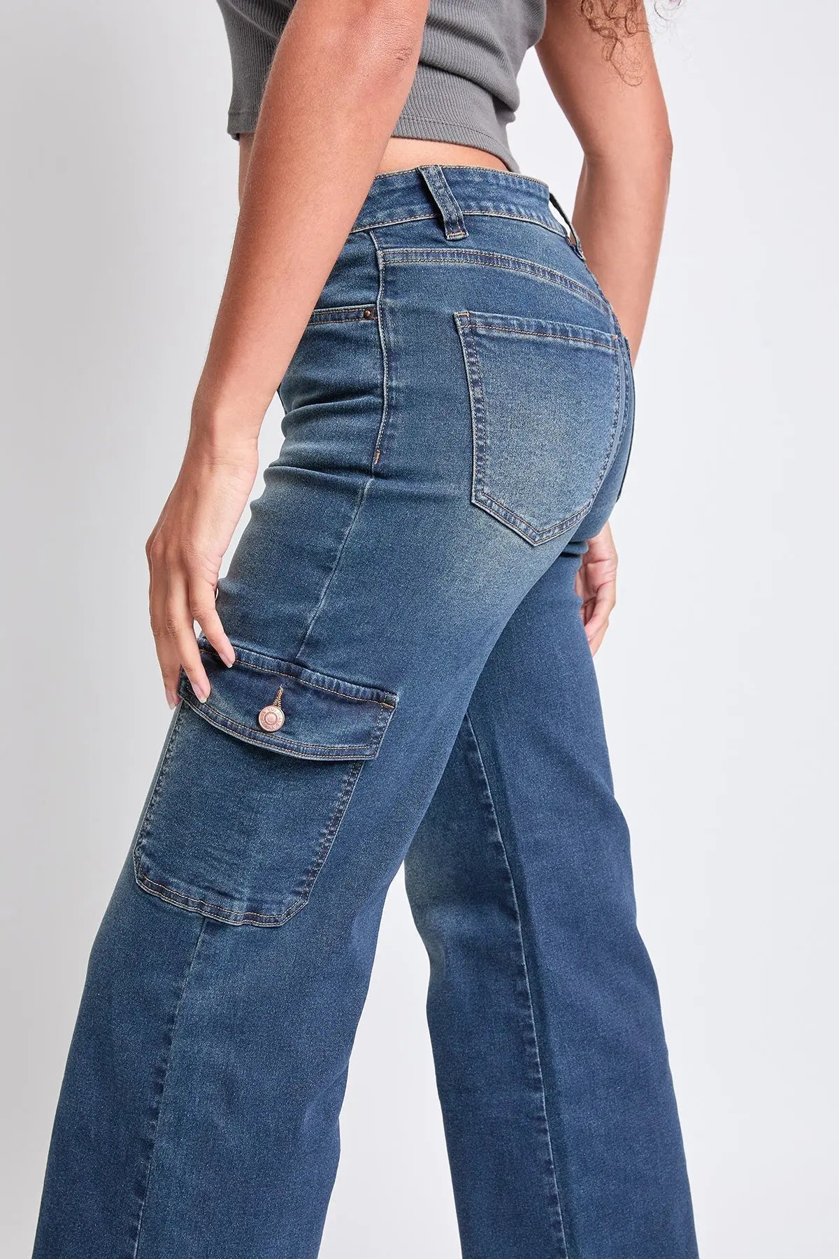 Women's High Rise Wide Leg Skater Cargo Jeans YMI JEANS