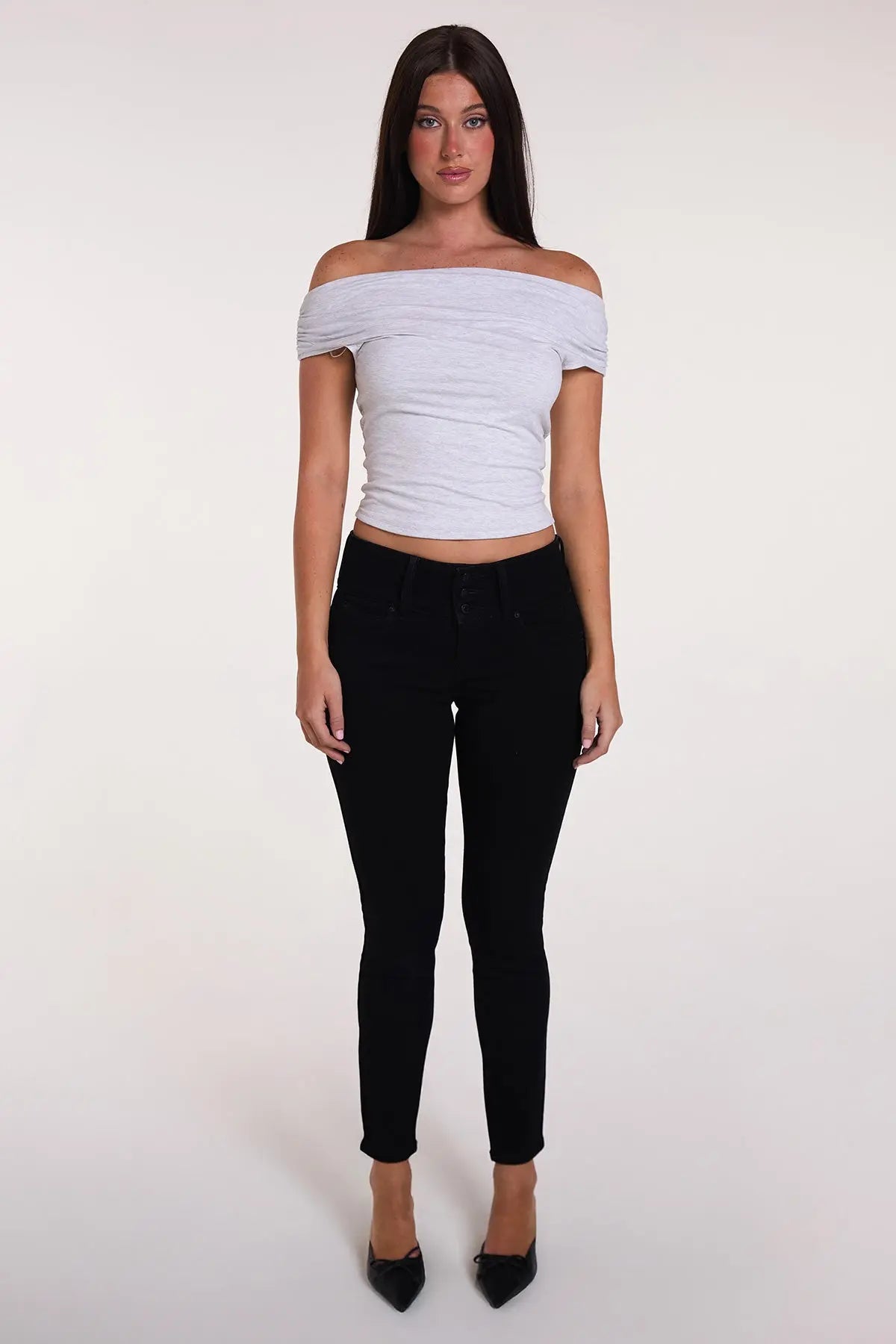 Women's Luxe Mid Rise 3-Button WannaBettaButt Skinny Jeans YMI JEANS