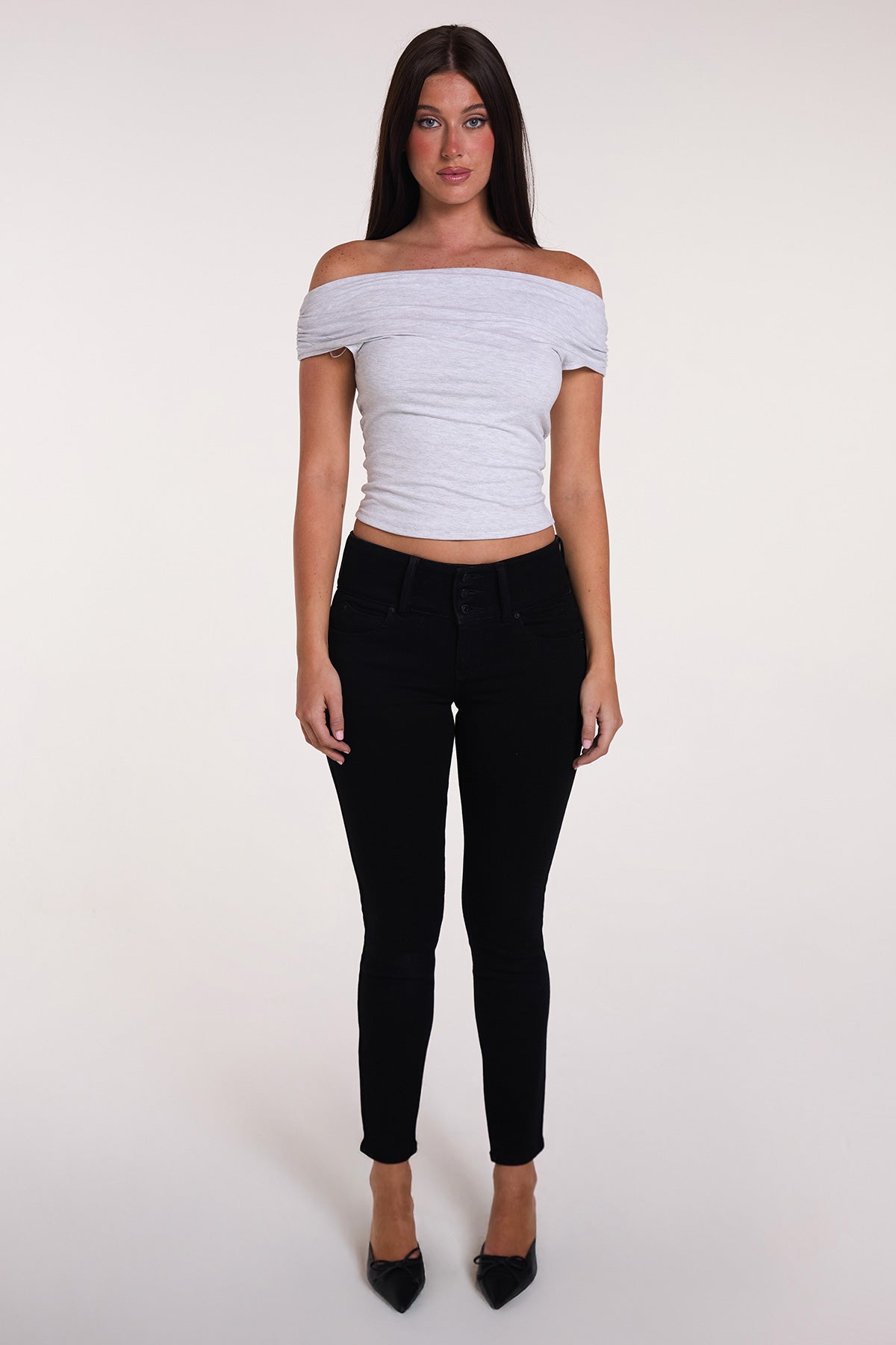 Women's Luxe Mid Rise 3-Button WannaBettaButt Skinny Jeans YMI JEANS