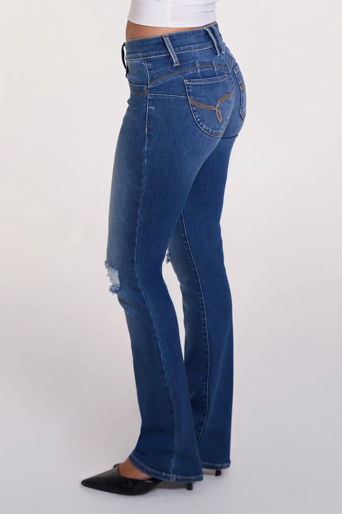 Women's Luxe Mid Rise WannaBettaButt Bootcut Jeans YMI JEANS