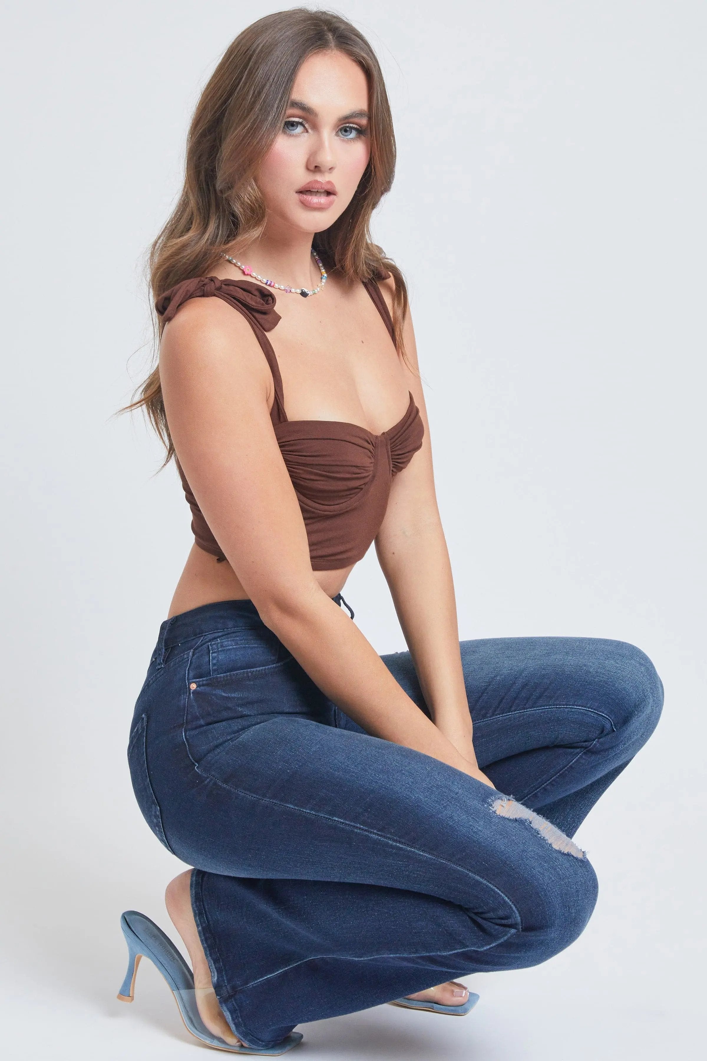 Women's Essential Distressed Flare Jeans-Distressed YMI JEANS