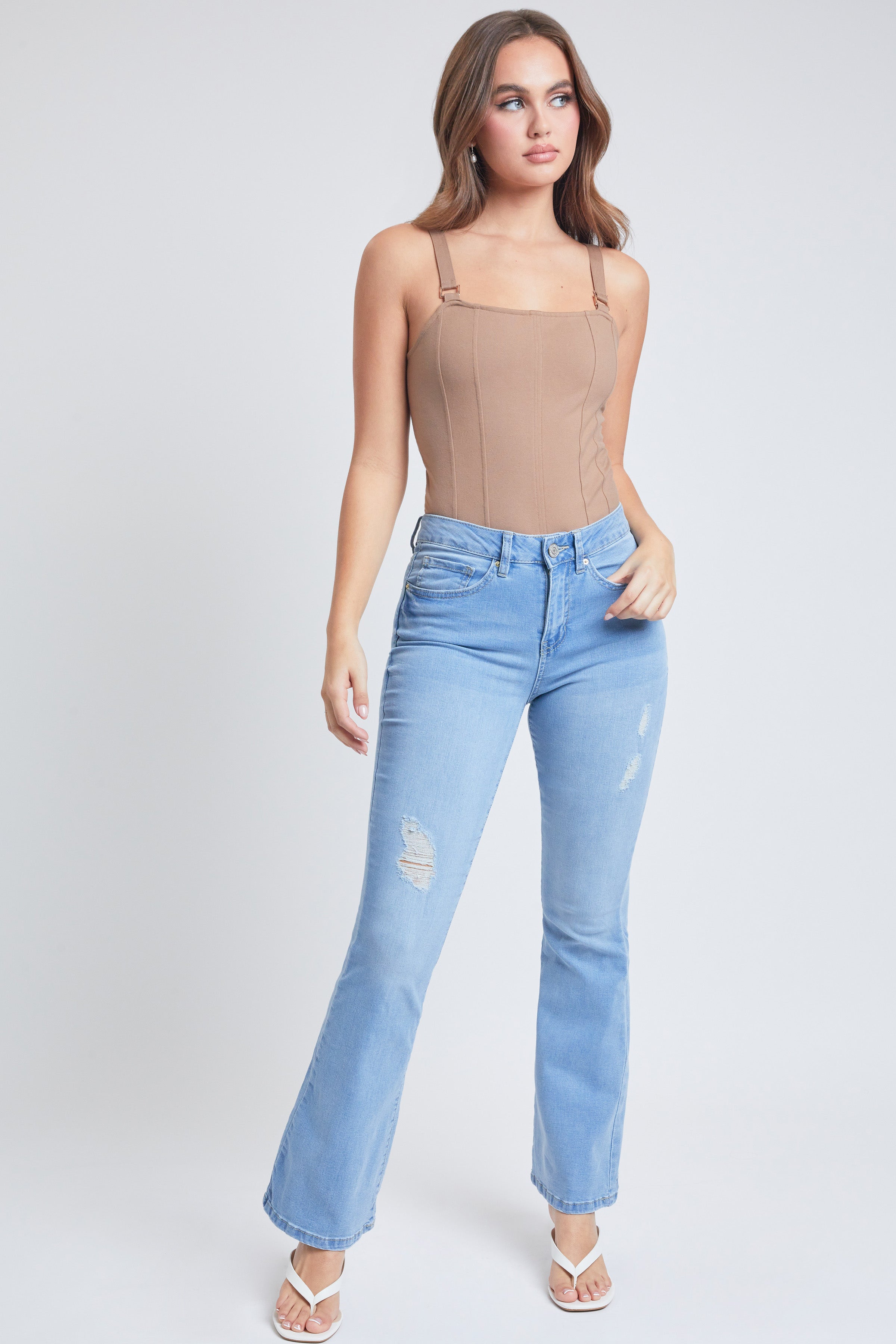 Women's Essential Distressed Flare Jeans-Distressed YMI JEANS