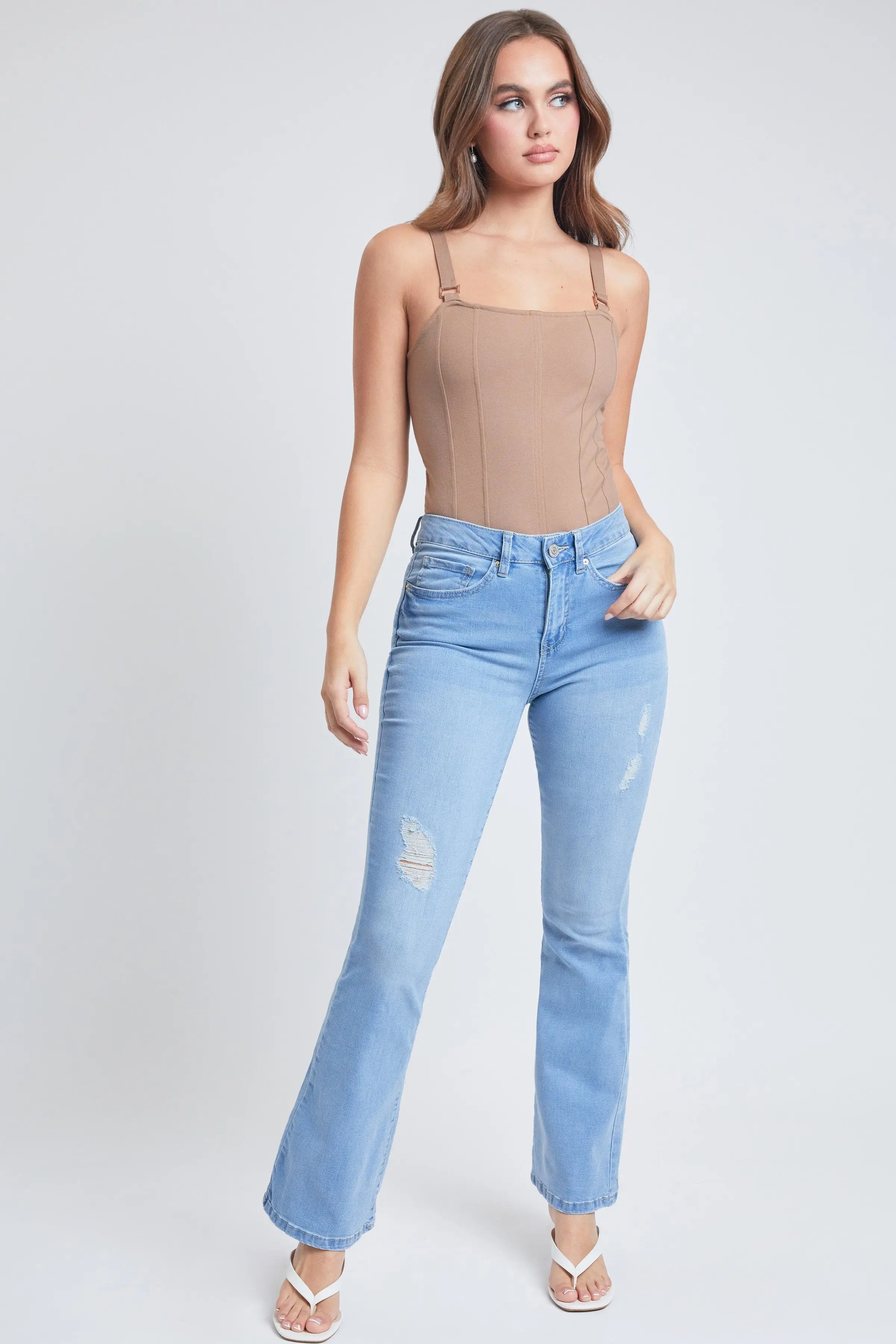 Women's Essential Distressed Flare Jeans-Distressed YMI JEANS