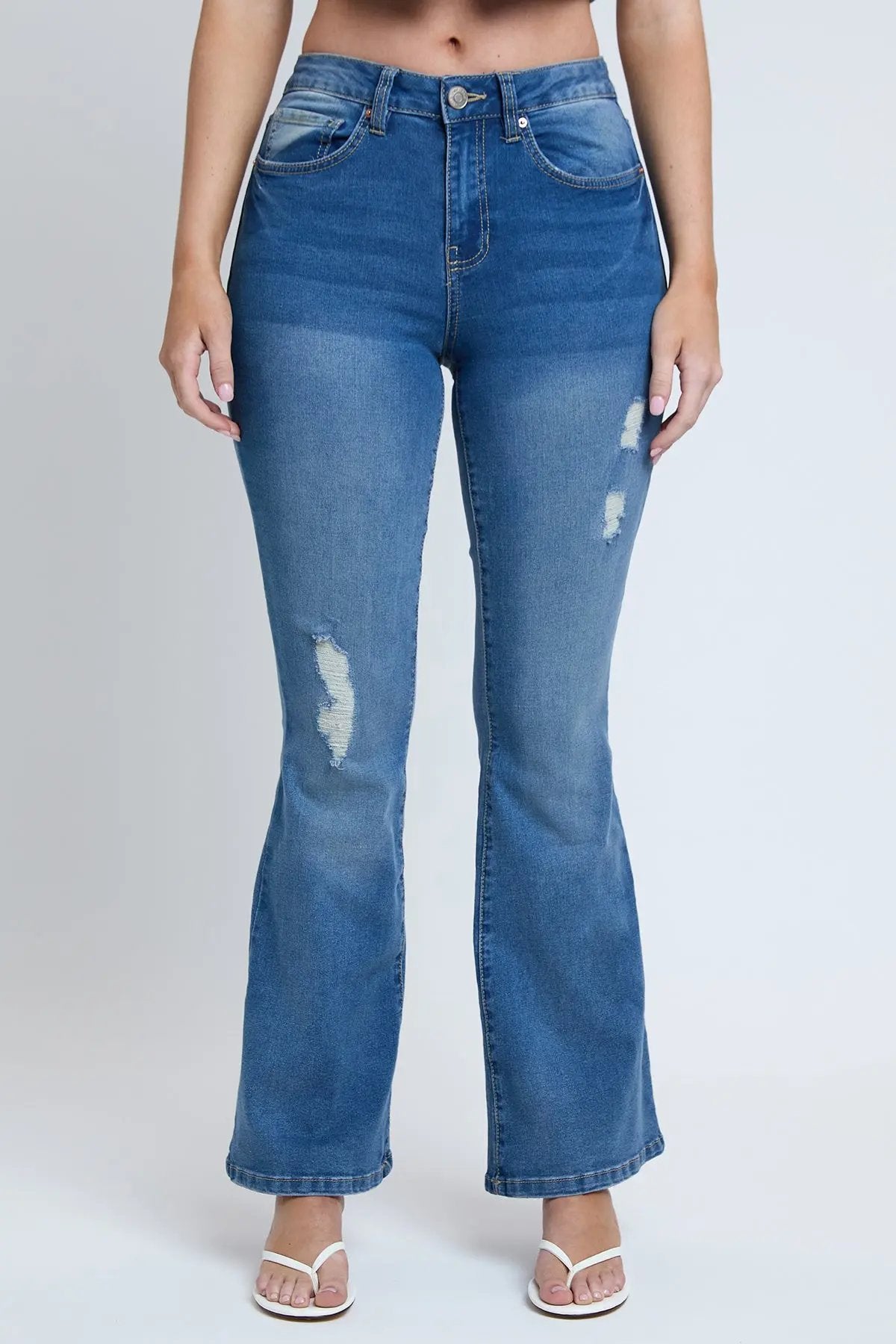 Women's Essential Distressed Flare Jeans-Distressed YMI JEANS