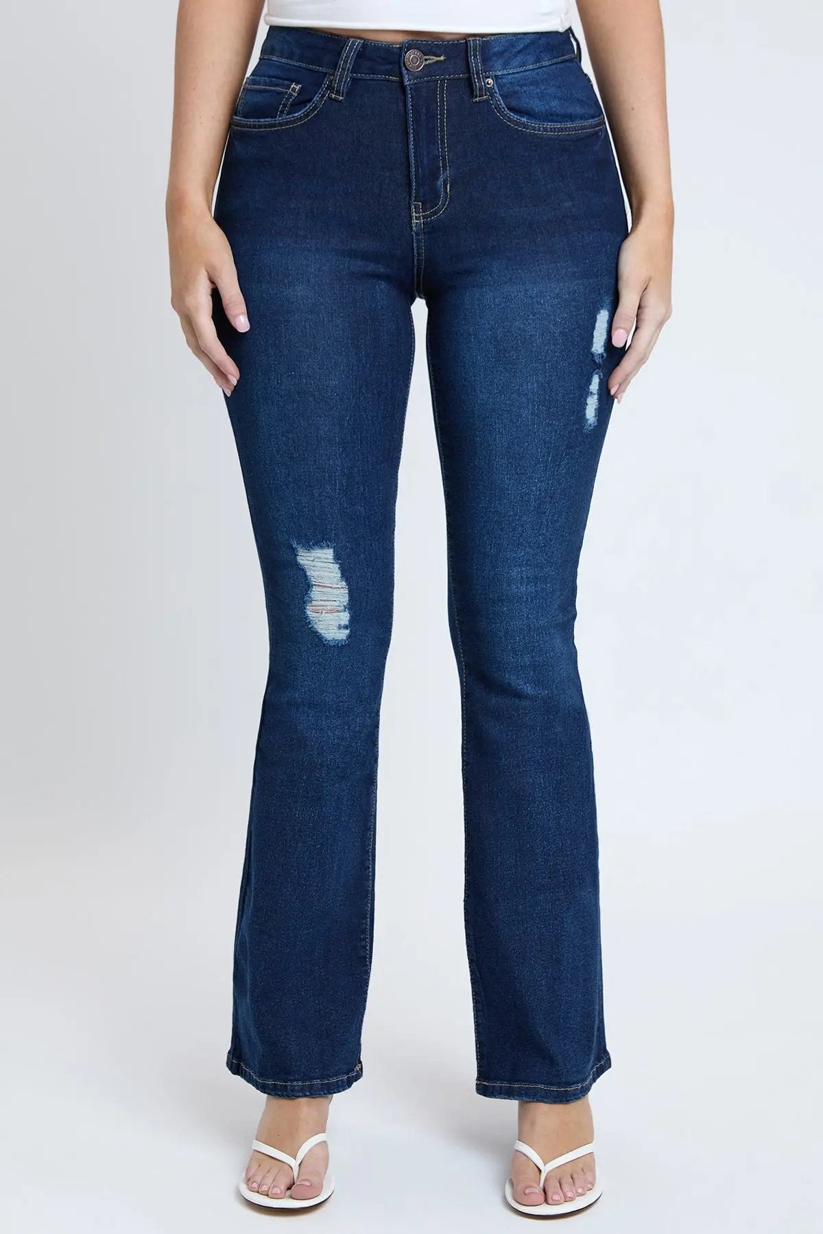 Women's Essential Distressed Flare Jeans-Distressed YMI JEANS