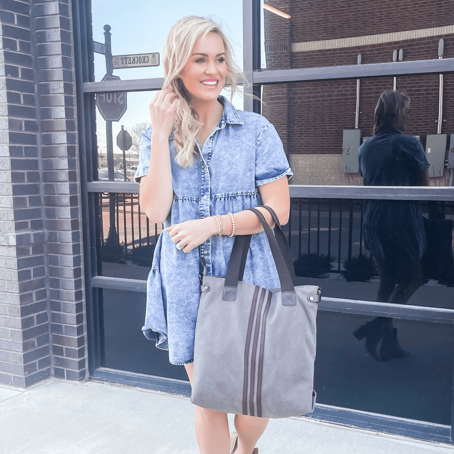 Kelly Canvas Tote Bag with Adjustable Strap and Double Top Handles - Love Salve 