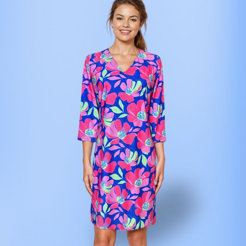 Brisbane V Neck Dress In Sugar Magnolia Cobalt Versaway