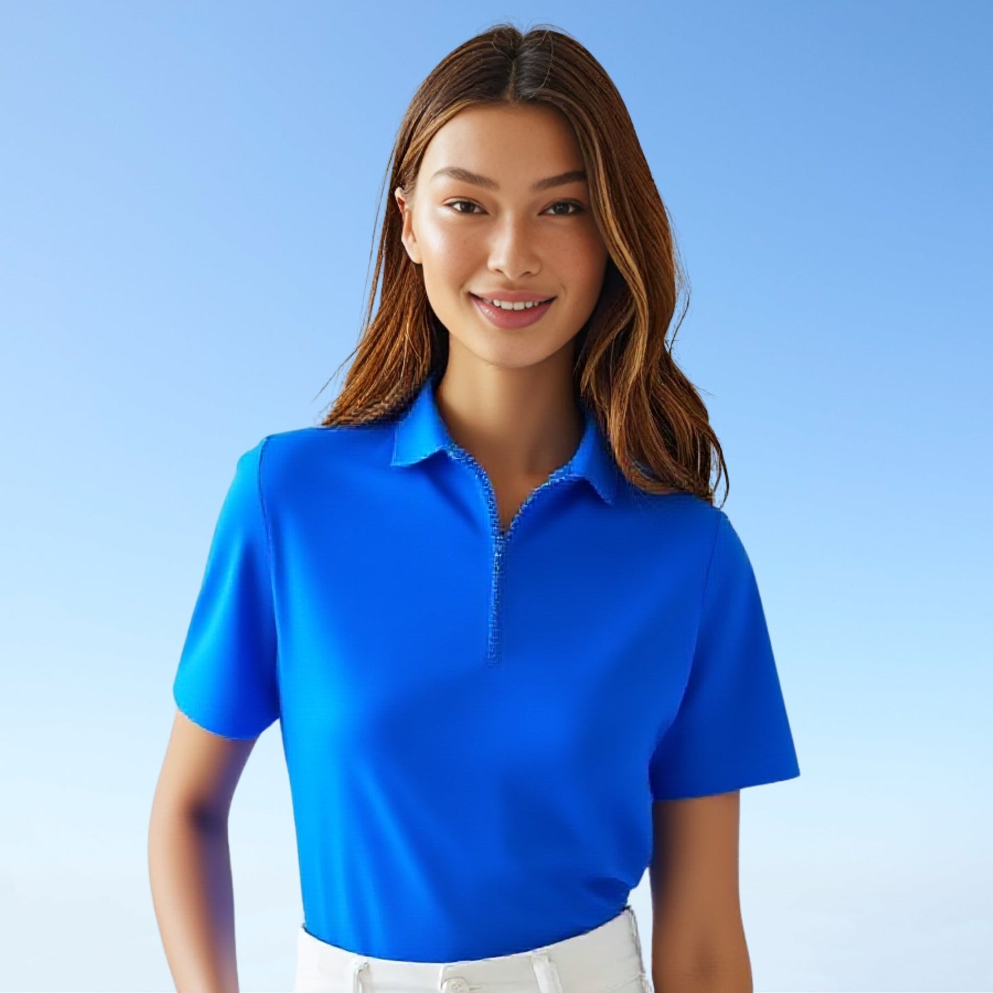 Katherine Way Bayside Short Sleeve Polo Top Cobalt For Women