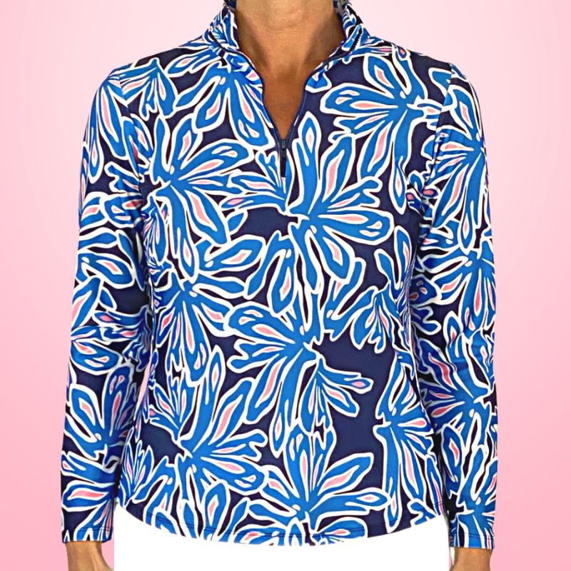 Anna Maria Pullover Quarter Zip Beach Palm Navy Pink by K...