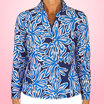 Anna Maria Pullover Quarter Zip Beach Palm Navy Pink by K...