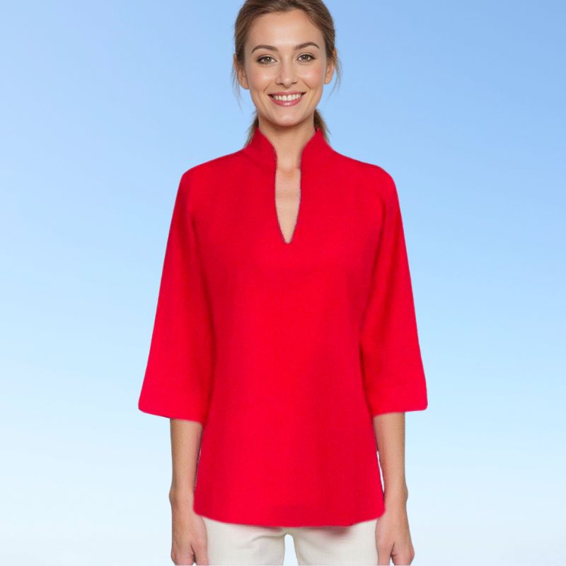 Katherine Way Largo Tunic Top Red Wrinkle Resistant Comfort