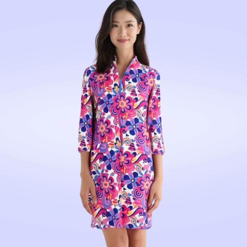 Doral Three Quarter Sleeve Polo Dress Day Tripper Pink