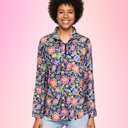 Anna Maria Pullover Quarter Zip Pickle Me Pink Navy