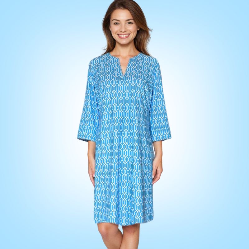 Vero Beach Tunic Dress Blue White Cupid Arrow Neckline