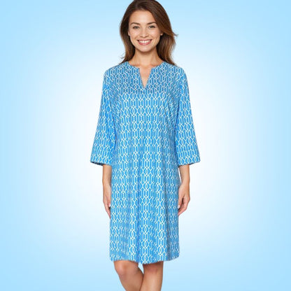 Vero Beach Tunic Dress Blue White Cupid Arrow Neckline