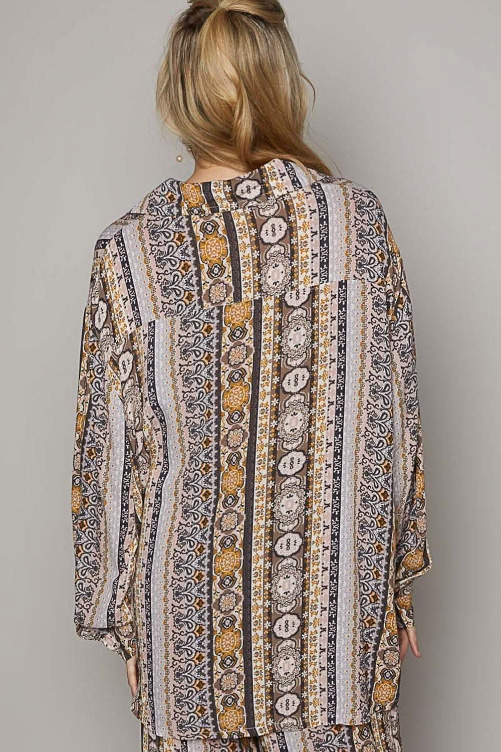 POL Long Sleeve Button Down Printed Shirt - Love Salve 