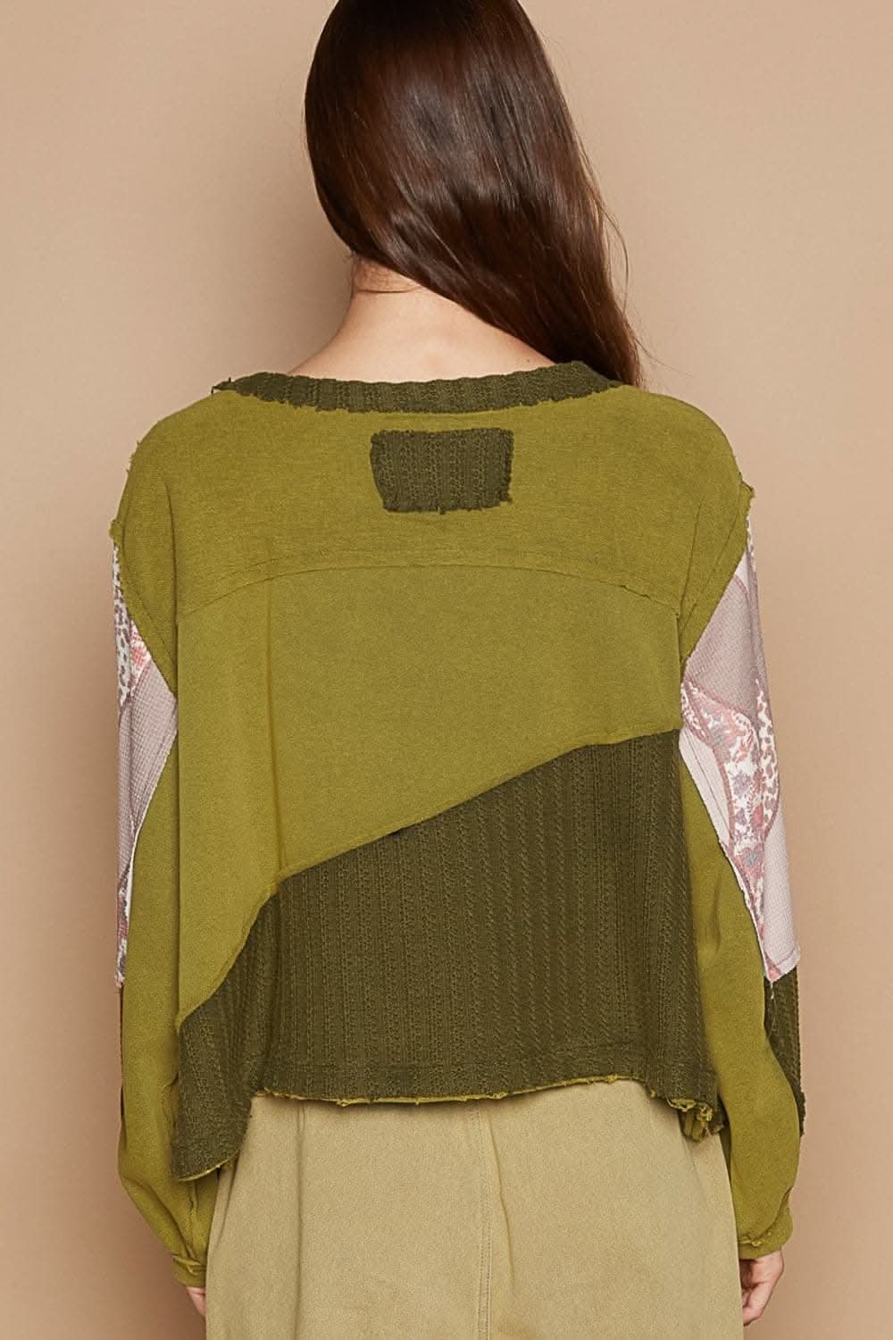 POL Long Sleeve Cut Sew Peace Emblem Top 
