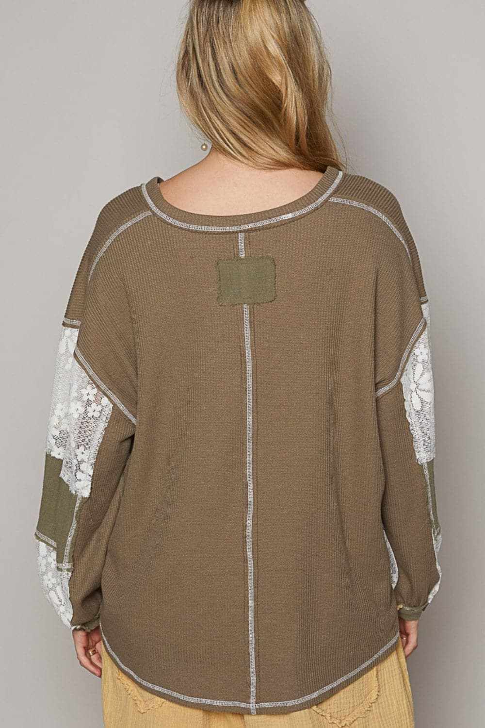 POL V-Neck Lace Balloon Sleeve Exposed Seam Top - Love Salve 