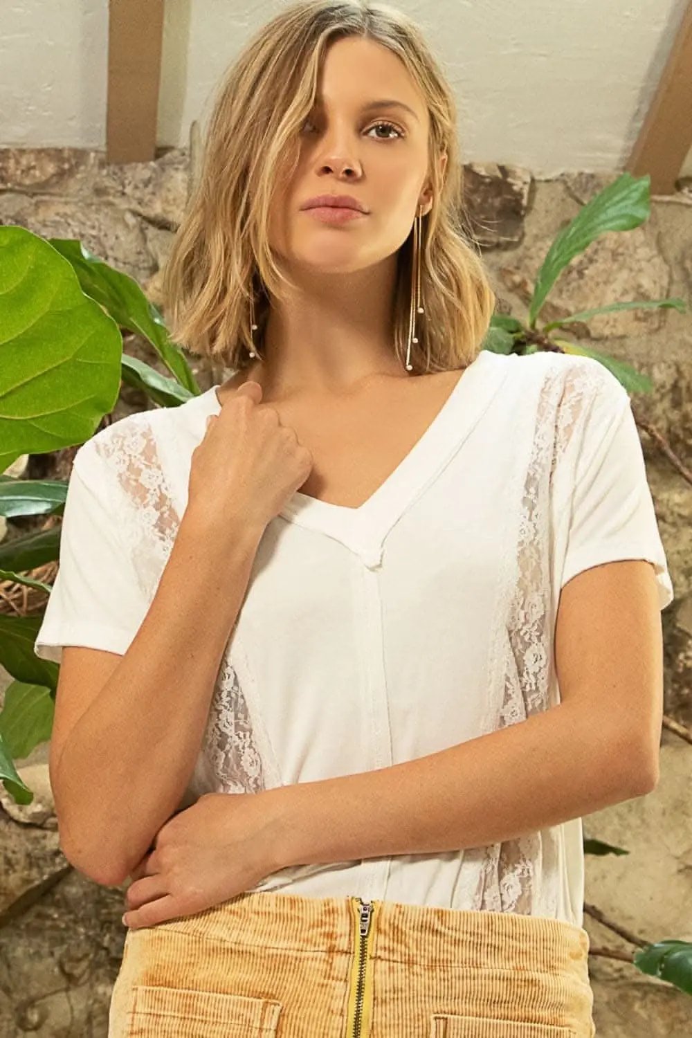 POL lace v-neck tee for style - Love Salve 