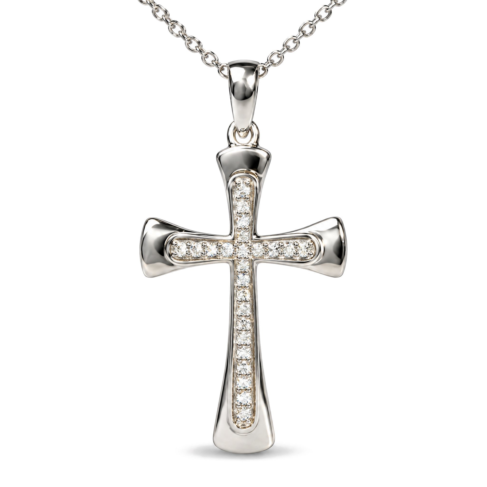 .925 Sterling Silver 1/10 Cttw Round Diamond Cross Pendant Necklace
