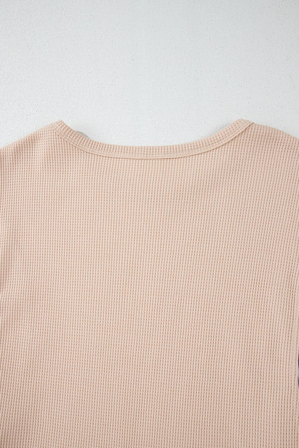 Parchment Contrast Floral Patchwork Puff Sleeve Waffle Knit Top - Love Salve 