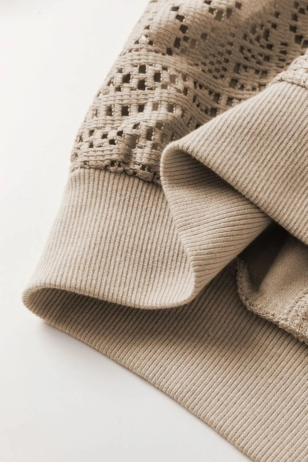 Parchment Knit Crochet Exposed Seam Ribbed Trim Sweatshirt - Love Salve 