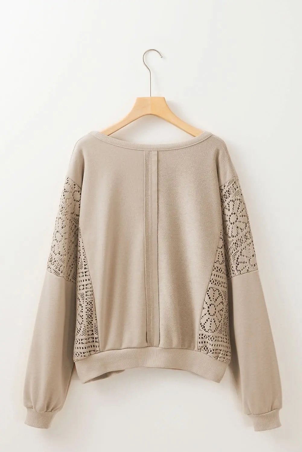 Parchment Knit Crochet Exposed Seam Ribbed Trim Sweatshirt - Love Salve 