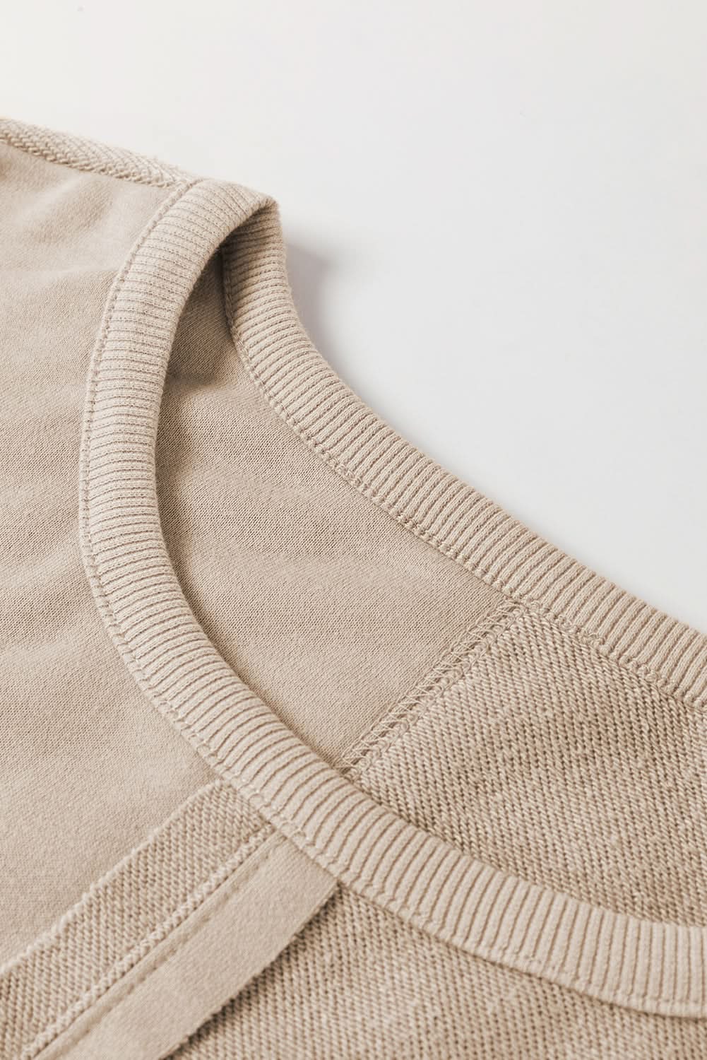 Parchment Knit Crochet Exposed Seam Ribbed Trim Sweatshirt - Love Salve 