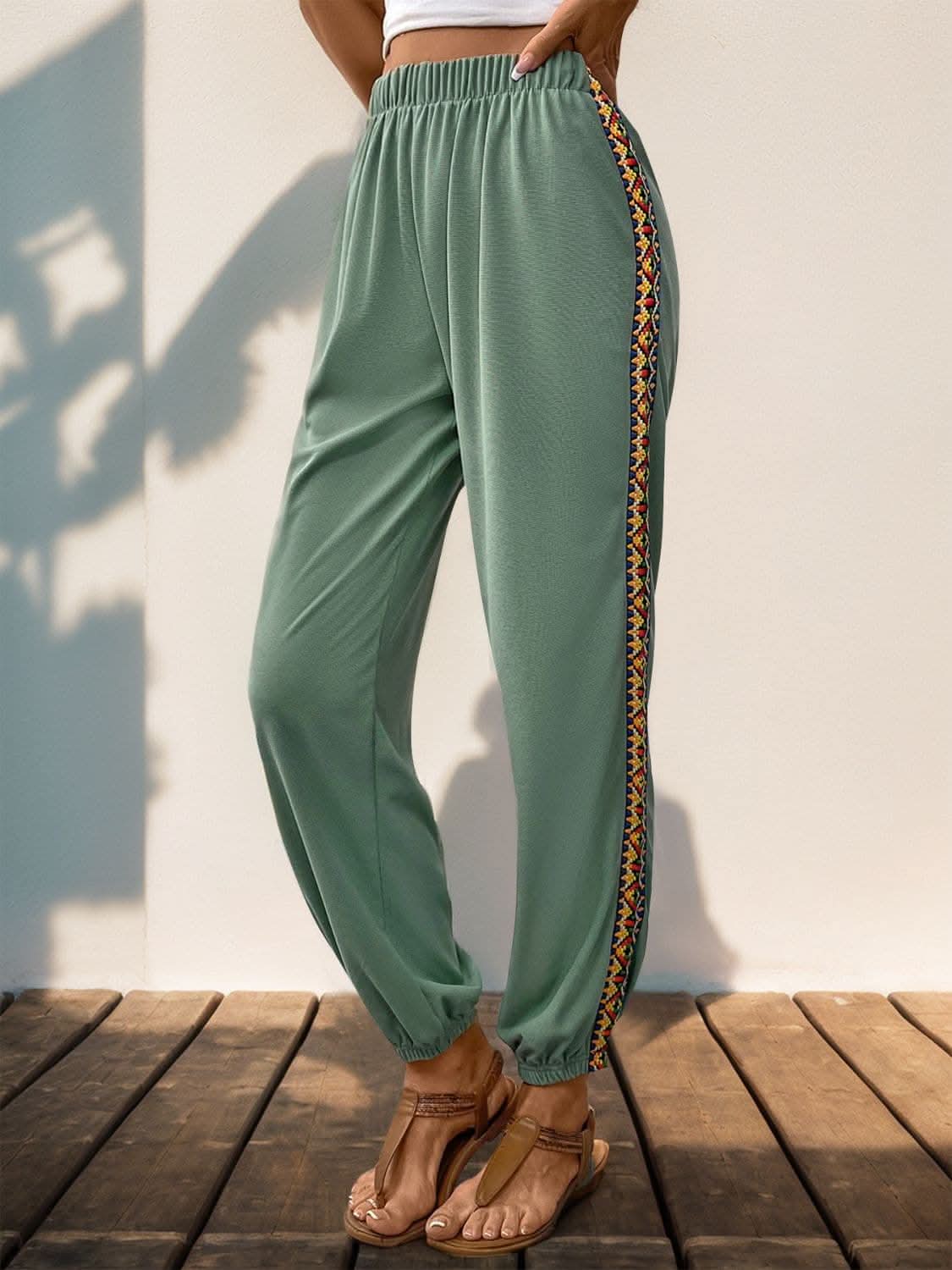 Patchwork joggers with woven detail - Love Salve 