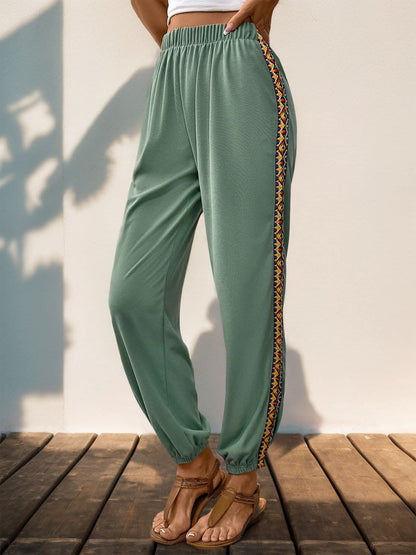 Patchwork joggers with woven detail - Love Salve 