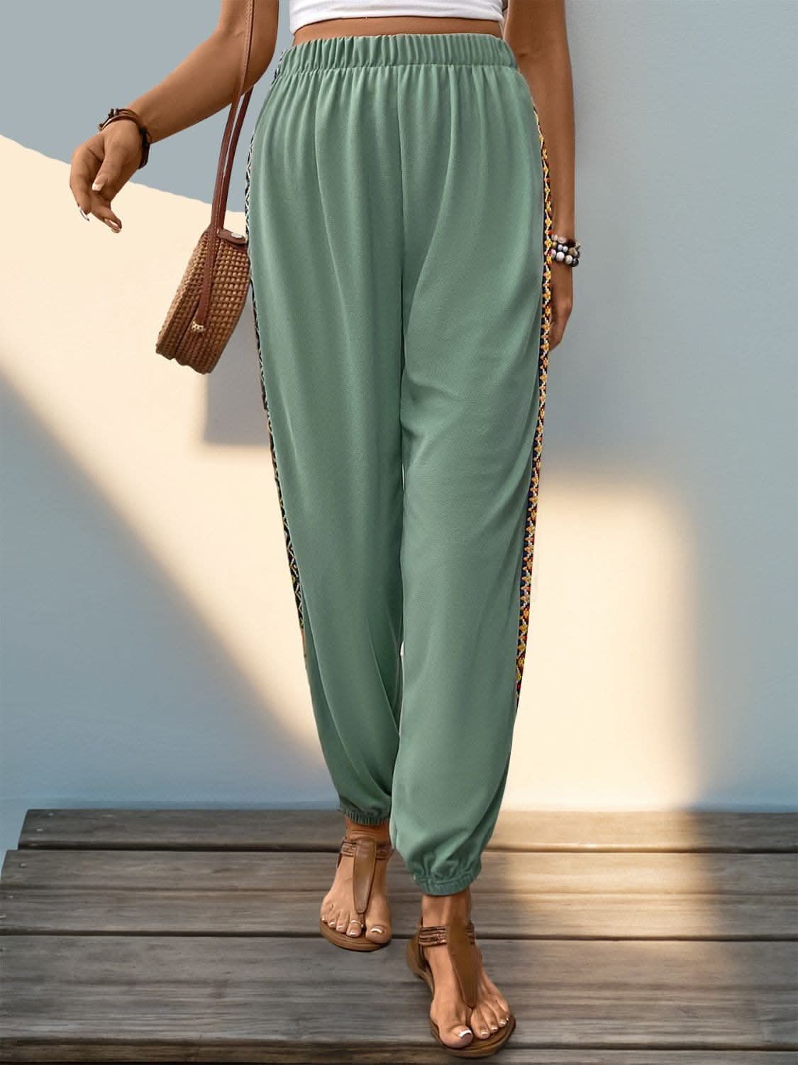 Patchwork joggers with woven detail - Love Salve 
