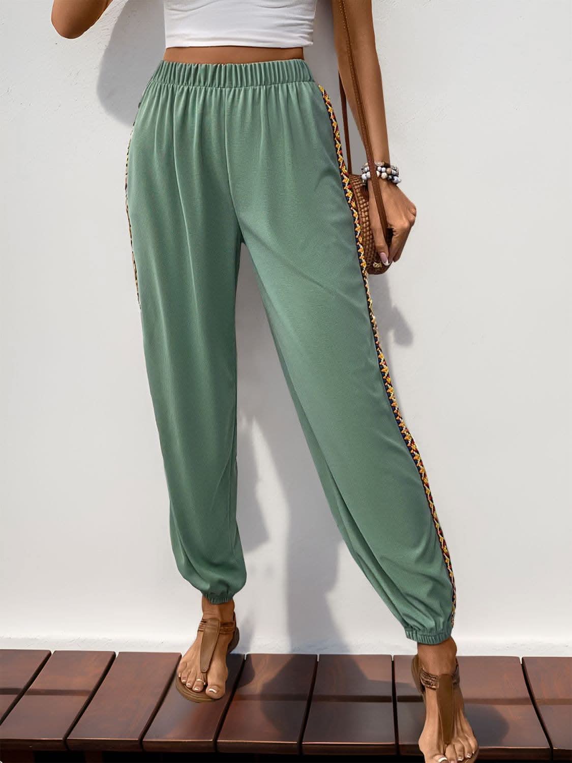 Patchwork joggers with woven detail - Love Salve 