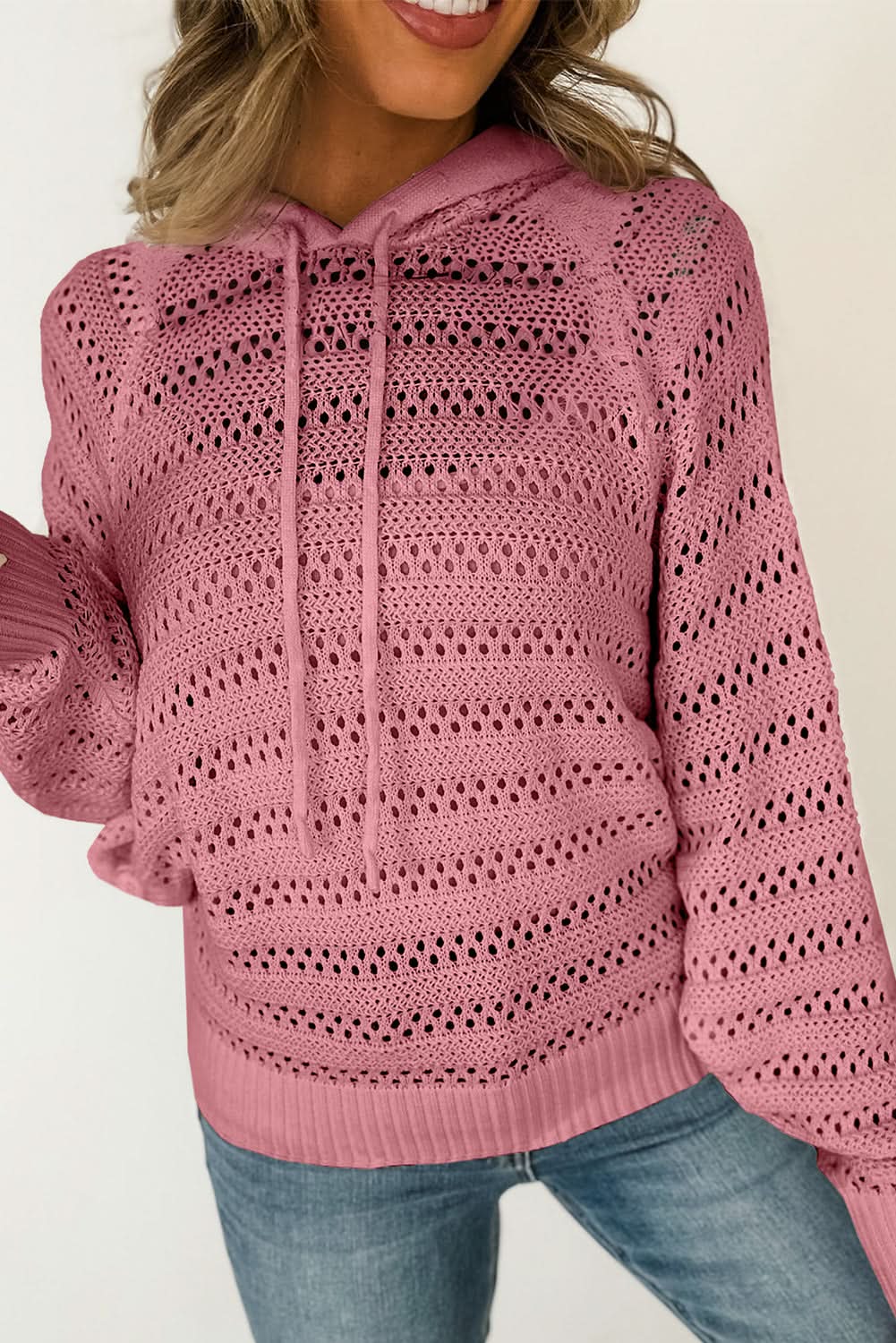 Peach blossom knit hoodie with raglan sleeves - Love Salve 