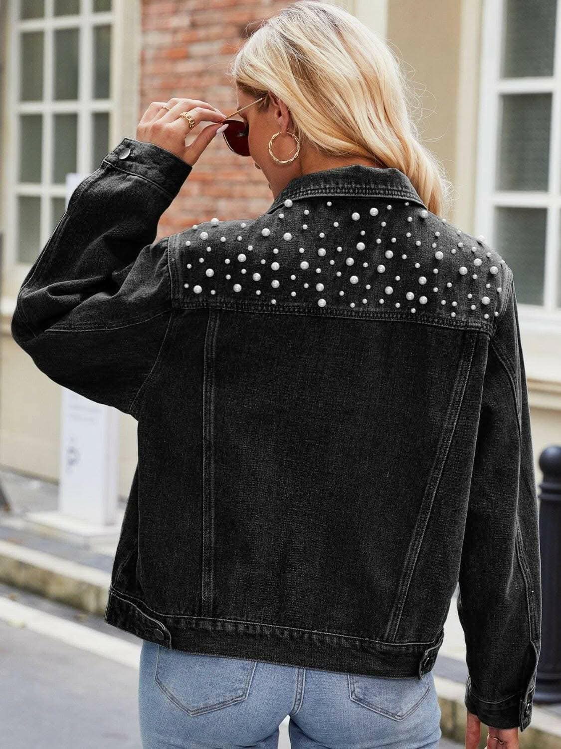Pearl denim jacket with pockets - Love Salve 