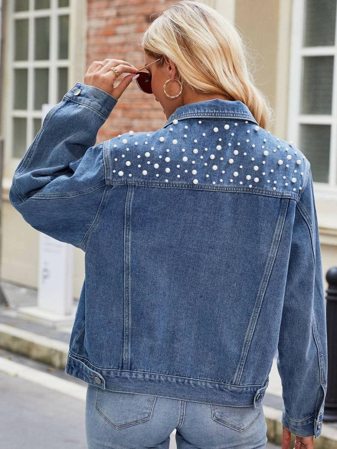 Pearl denim jacket with pockets - Love Salve 