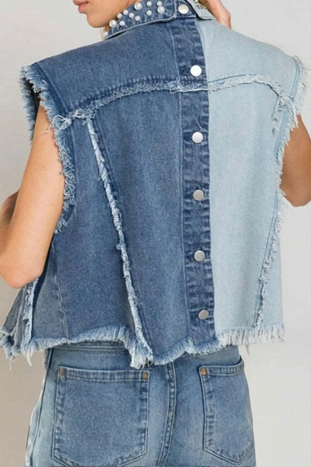 Pearl detail denim vest for women - Love Salve 