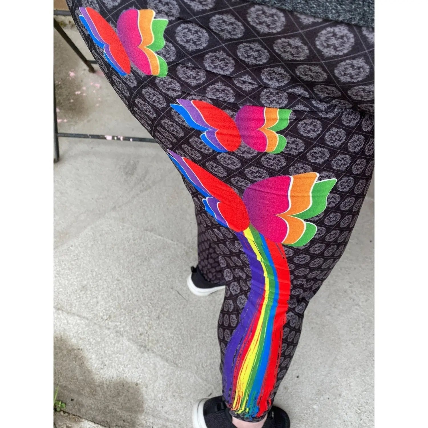 Leggings - Side Pocket - Butterfly Rainbow Print by MM - Full View