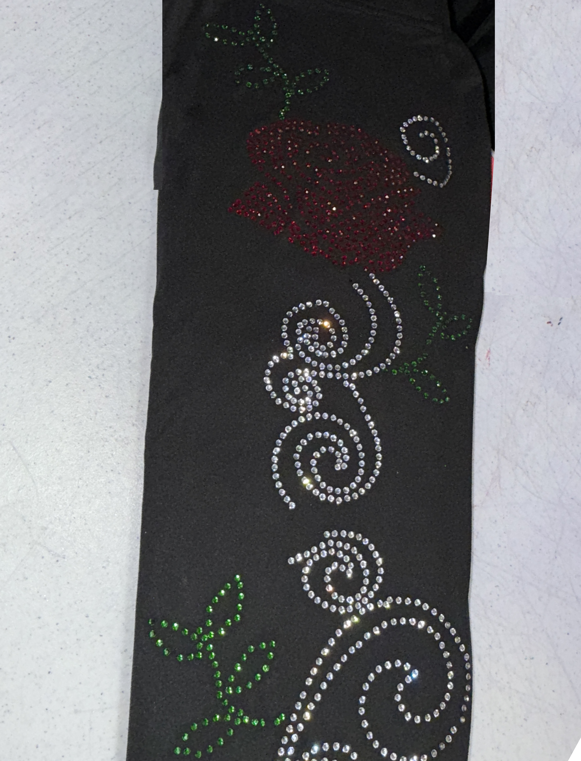 Red Rose Rhinestone Vine Leggings High Waist With Side Pockets MM