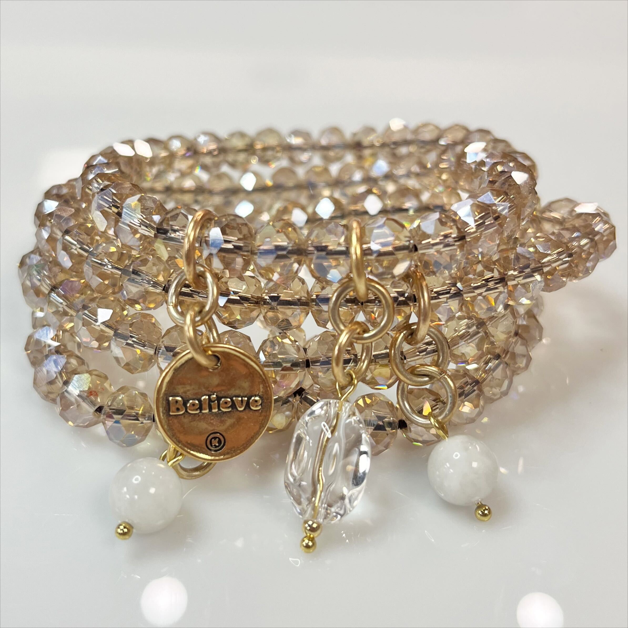 Believe Heart Crystal Boho Wrap Bracelet/Necklace Katia Designs