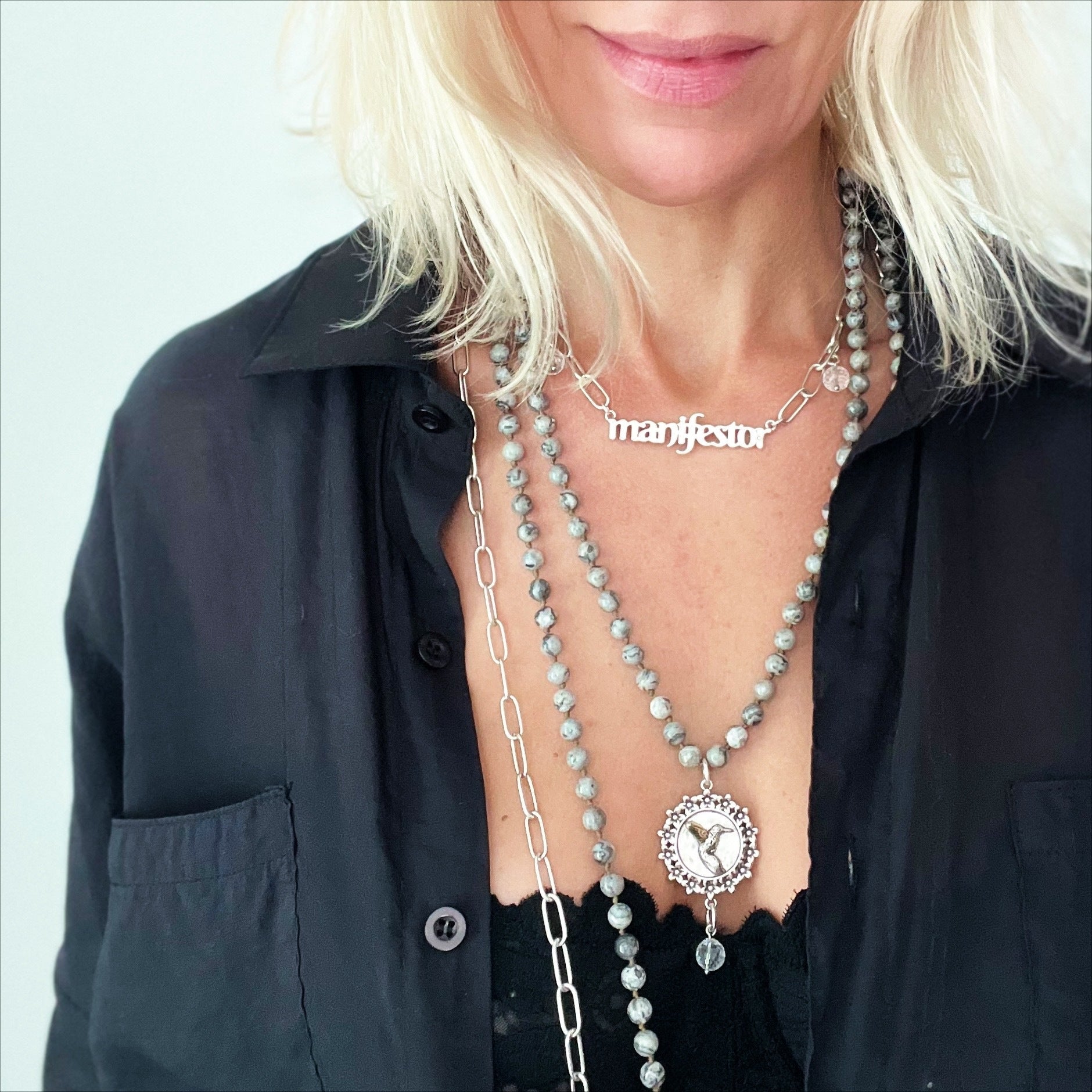 Manifestor 50 Inch Brass Paperclip Necklace With Crystal Quartz Magnetic Clasp Katia Designs