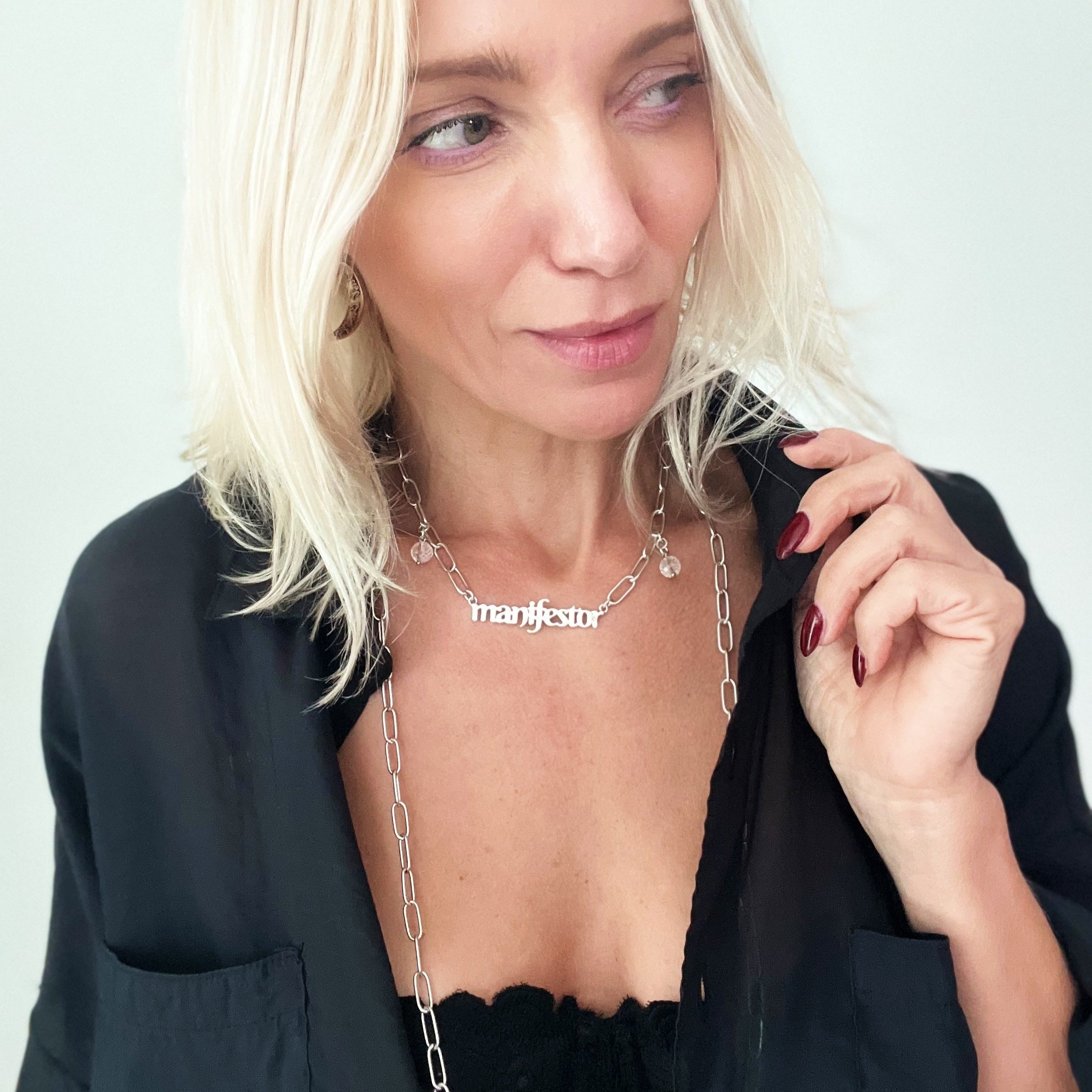 Manifestor 50 Inch Brass Paperclip Necklace With Crystal Quartz Magnetic Clasp Katia Designs