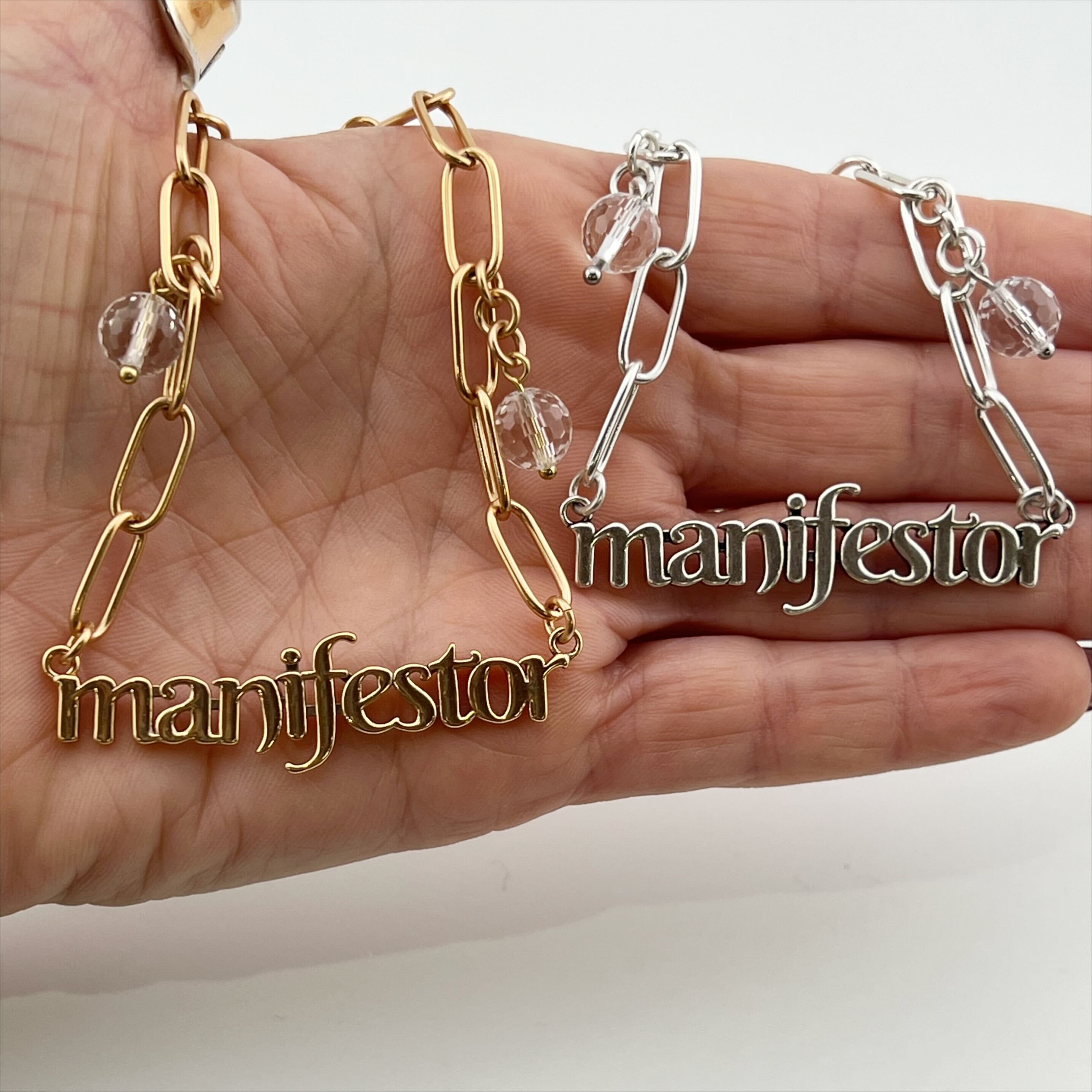 Manifestor 50 Inch Brass Paperclip Necklace With Crystal Quartz Magnetic Clasp Katia Designs