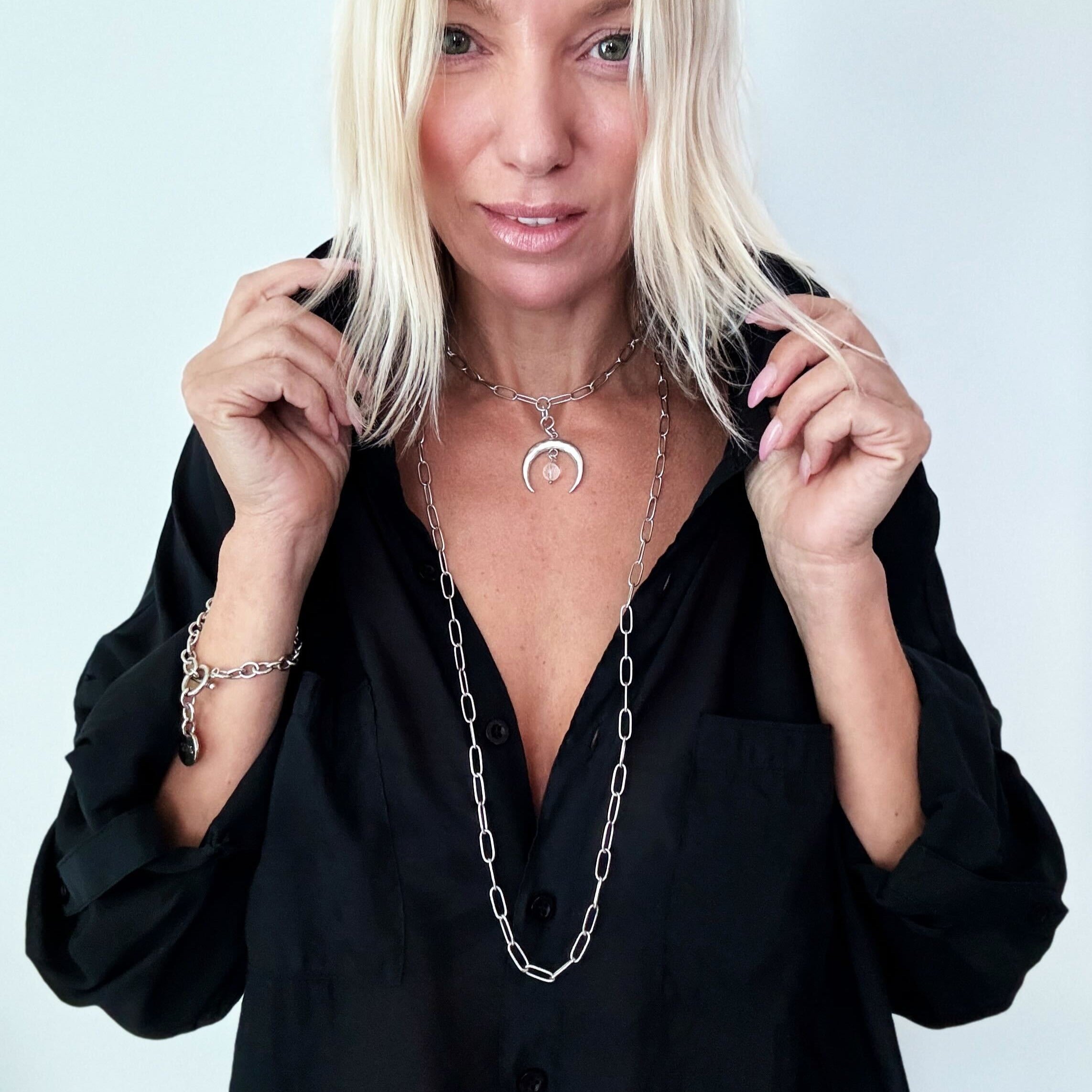 Grateful Crescent Moon Klink Necklace Katia Designs