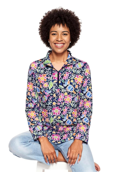 Anna Maria Pullover Quarter Zip Pickle Me Pink Navy