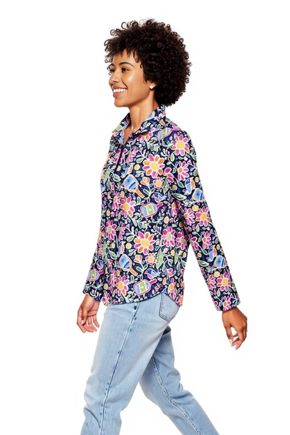 Anna Maria Pullover Quarter Zip Pickle Me Pink Navy