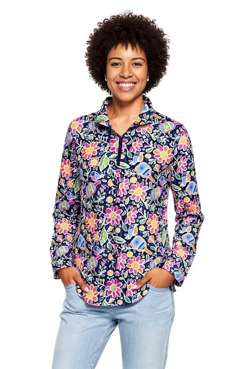 Anna Maria Pullover Quarter Zip Pickle Me Pink Navy