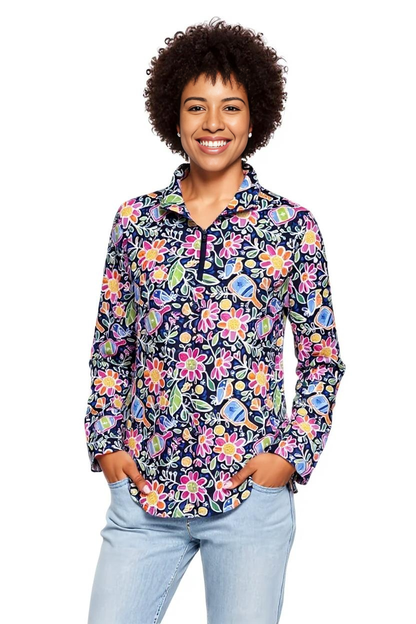 Anna Maria Pullover Quarter Zip Pickle Me Pink Navy